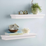 LightStan Traditional Wood Floating Wall Shelf Set White Tray Decorative Ledge of 2pcs