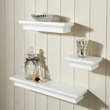 LightStan Contemporary Floating Wall Shelves White Finish Decorative Wood Ledge Set of 3 pcs